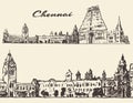 Chennai engraved illustration hand drawn sketch