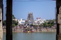 View of Kapaleeshwarar Temple from across the pond in Chennai, Tamil Nadu, India Royalty Free Stock Photo