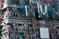 The wall of Sri Parthasarathy Temple with colorful hindu sculptures