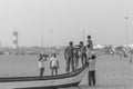 Black and white silhouette of group of friends and family having peaceful and leisure time