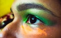 Chennai, India - July 12th 2021: Young Girl Painted The indian National Flag Colour On Her Eyes Due To Independence Day - 15th of