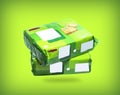 Selective focus on biscuits package isolated on green backgrounds