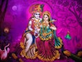 Chennai, India 26-Nov-2019: Wall art of Hindu god Sri Krishna and Radha playful in a garden in brindavan. Radha Krishna Love on