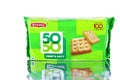 Beautiful view of Britannia Crackers 50-50 Sweet & Salty Cookies or biscuit in a green cover pack