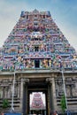Chennai, India - October , 2018: Close up of an Exterior of Mylapore kapaleeswarar temple. Indian Hindu temple building in Tamil