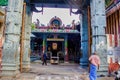 Chennai, India - October , 2018: Entrance of Mylapore kapaleeswarar temple. Indian Hindu temple building with a man in Indian
