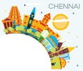 Chennai India Skyline with Color Landmarks, Blue Sky and Copy Sp
