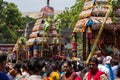 Chennai, Tamil Nadu, India - March 21, 2024: Annual Car festival and procession around the Kapaleeshwarar Temple, Mylapore,