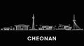 Cheonan with South Korea Skyline Line Art on Black Background Royalty Free Stock Photo