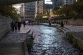 Cheonggyecheon stream downtown Seoul eveningtime