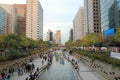 Cheonggyecheon stream and Seoul cityscape