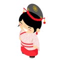 Cheongsam folk silk dress wear costume traditional kid chinese girl isometric child character icon flat design vector Royalty Free Stock Photo