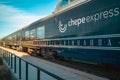 Chepe Express Train on the railway of Mexico against the sunny blue sky