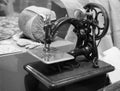 CHEPSTOW - SEP 2019: Willcox & Gibbs Sewing Machine, black and w