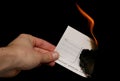 Cheque being burnt cutout Royalty Free Stock Photo