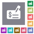 Cheque signing solid square flat icons Royalty Free Stock Photo