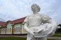 CHEREPANOVO, RUSSIA - JUNE 05, 2022: Sculpture of a peasant woman with a basket of bread at the Cherepanovo railway station