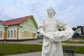 CHEREPANOVO, RUSSIA - JUNE 05, 2022: Sculpture of a peasant woman with a basket of bread at the Cherepanovo railway station