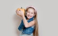 Cherful girl with degu squirrel Royalty Free Stock Photo