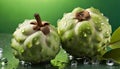 Cherimoya with water drops on green background. Exotic fruit Royalty Free Stock Photo