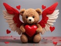 Cherished Soar: Winged Teddy Bear Heart Wall Decor