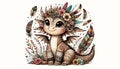 Cherish-Series: Boho Chic Baby Dragon Among Feathers and Flowers Royalty Free Stock Photo