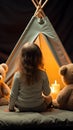 Cherished moments at home Baby and teddy bear, seen from behind