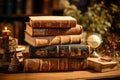 Cherished Old vintage books. Generate Ai Royalty Free Stock Photo