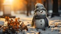 Cherished Winter Moments: Closeup Snowman in Morning Light