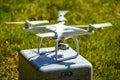 Cherkasst, Ukraina - June 17, 2016:White drone landed on the case