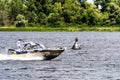 06.30.2019 - Cherkassy, Dnipro River, Ukraine. River Police Boat. Marine Police Force