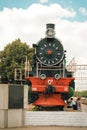 Cherkasy, Ukraine - July 31, 2019: Train close up. View of the train from below