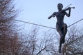Cherkasy, Ukraine - November 12 2021: flying bronze statue of a violinist girl