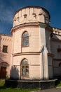 Detail of southern facade of polish noble Ignacy Witoslawski palace, staircase tower, Cherniatyn, Ukraine