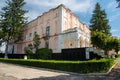 panorama view of entrances to palace of polish noble Ignacy Witoslawski in neo-Gothic style by architect Henryk Ittar, Cherniatyn