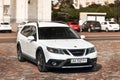 Chernigov, Ukraine - July 24, 2021: White Saab 9-3X in the city