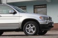 Chernigov, Ukraine - November, 2017.Gray off-road car BMW X5. A private car parked on the sidewalk