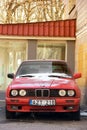 Chernihiv, Ukraine - March 31, 2020: Old red BMW car in the city Royalty Free Stock Photo