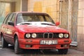 Chernihiv, Ukraine - March 31, 2020: Old red BMW car in the city Royalty Free Stock Photo