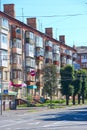 View of multistory modern blocks of flat and city road