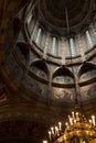 Chernivtsi, Ukraine - August 5, 2021. Dome and chandelier in the Church of the Three Saints of the 19th century Chernivtsi Royalty Free Stock Photo