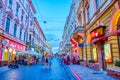 Night life on Olga Kobylyanska Street, the central leisure area of Chernivtsi, Ukraine