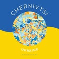 Chernivtsi, Ukraine, patriotic map print template