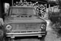 Chernivtsi, Ukraine - September 13, 2018: Old Russian car VAZ 2101. Black and white photo Royalty Free Stock Photo