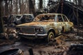 Chernobyl disaster, rusted machinery and crumbling structures, . AI Generated