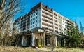 Old abandoned house in the ghost town of Pripyat, Ukraine. Consequences of a nuclear explosion at the Chernobyl nuclear power plan