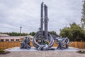 Chernobyl firemen monument in Chernobyl town, Ukraine