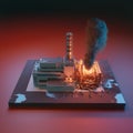 Chernobyl nuclear power plant. Chernobyl disaster catastrophe, nuclear accident. 3d isometric realistic illustration