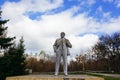 Monument to Lenin in Chornobyl exclusion zone. Radioactive zone in abandoned ghost town, USSR