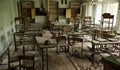 Destroyed classroom in an abandoned school in the town of Pripyat Royalty Free Stock Photo